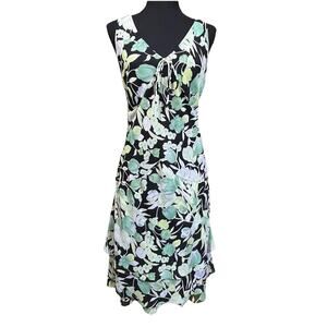 Karin Stevens Y2K Babydoll Green Floral Midi Dress 6 Fairy Coquette Dainty
